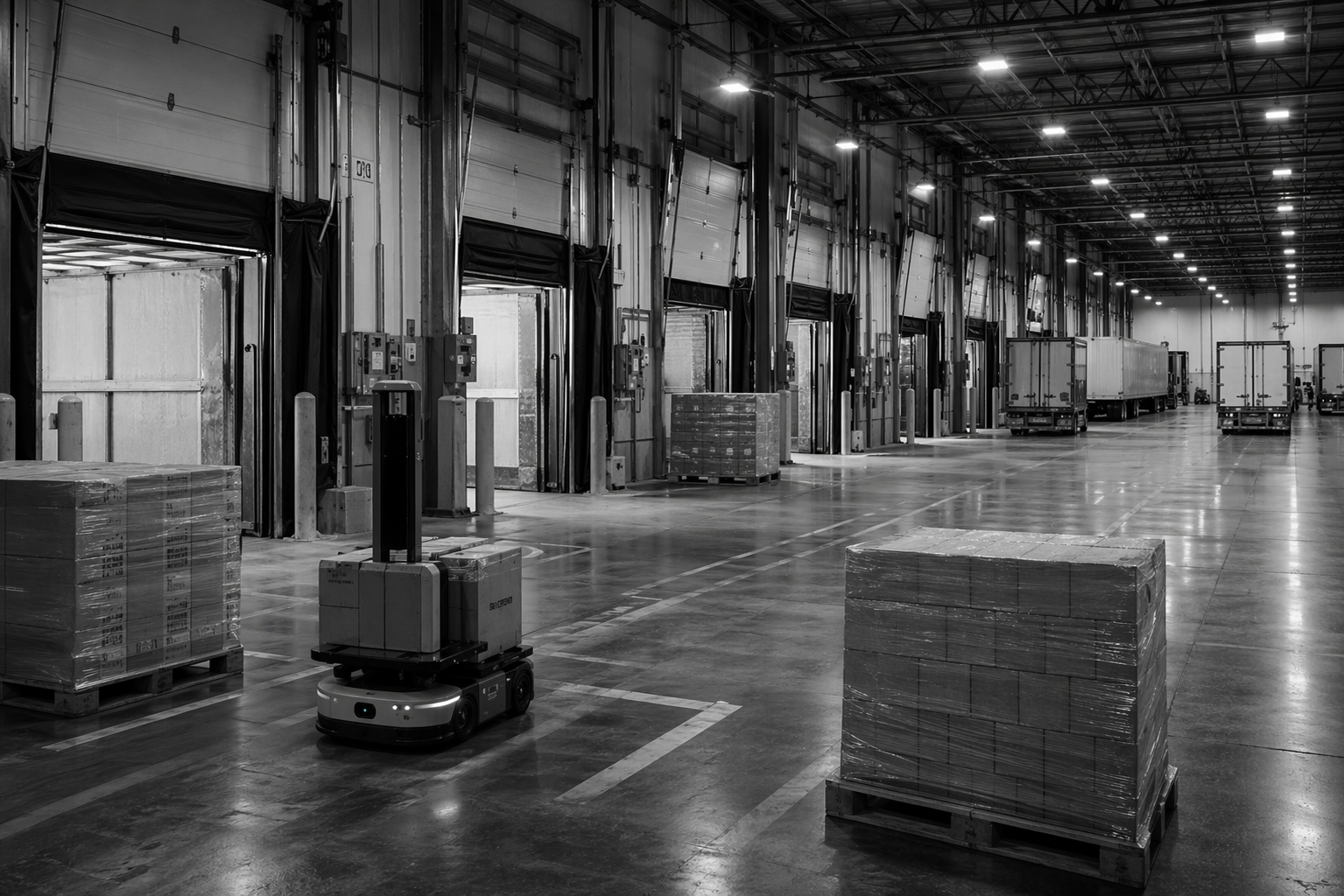 Distribution center cross-dock lane with totes and transfer points