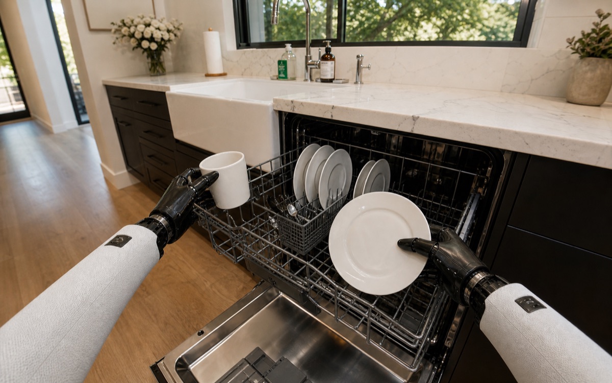 First-person review clip of a dishwasher task
