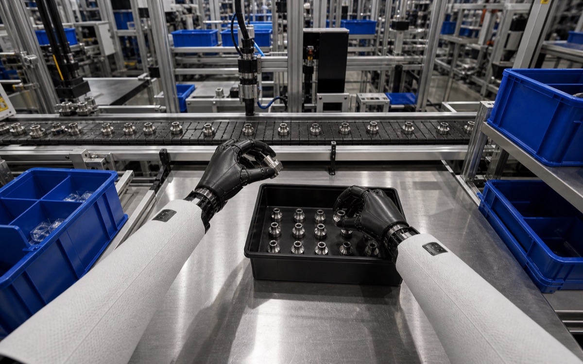 First-person review clip of a factory conveyor task