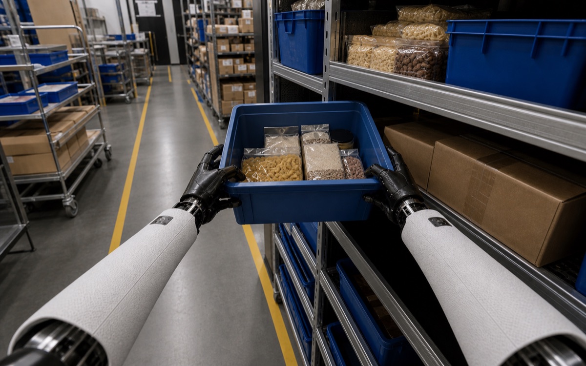 First-person review clip of a retail-backroom task