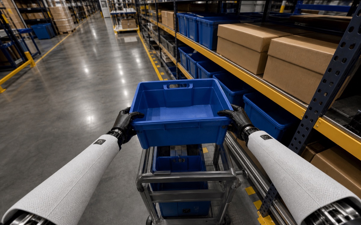 First-person review clip of a warehouse tote task